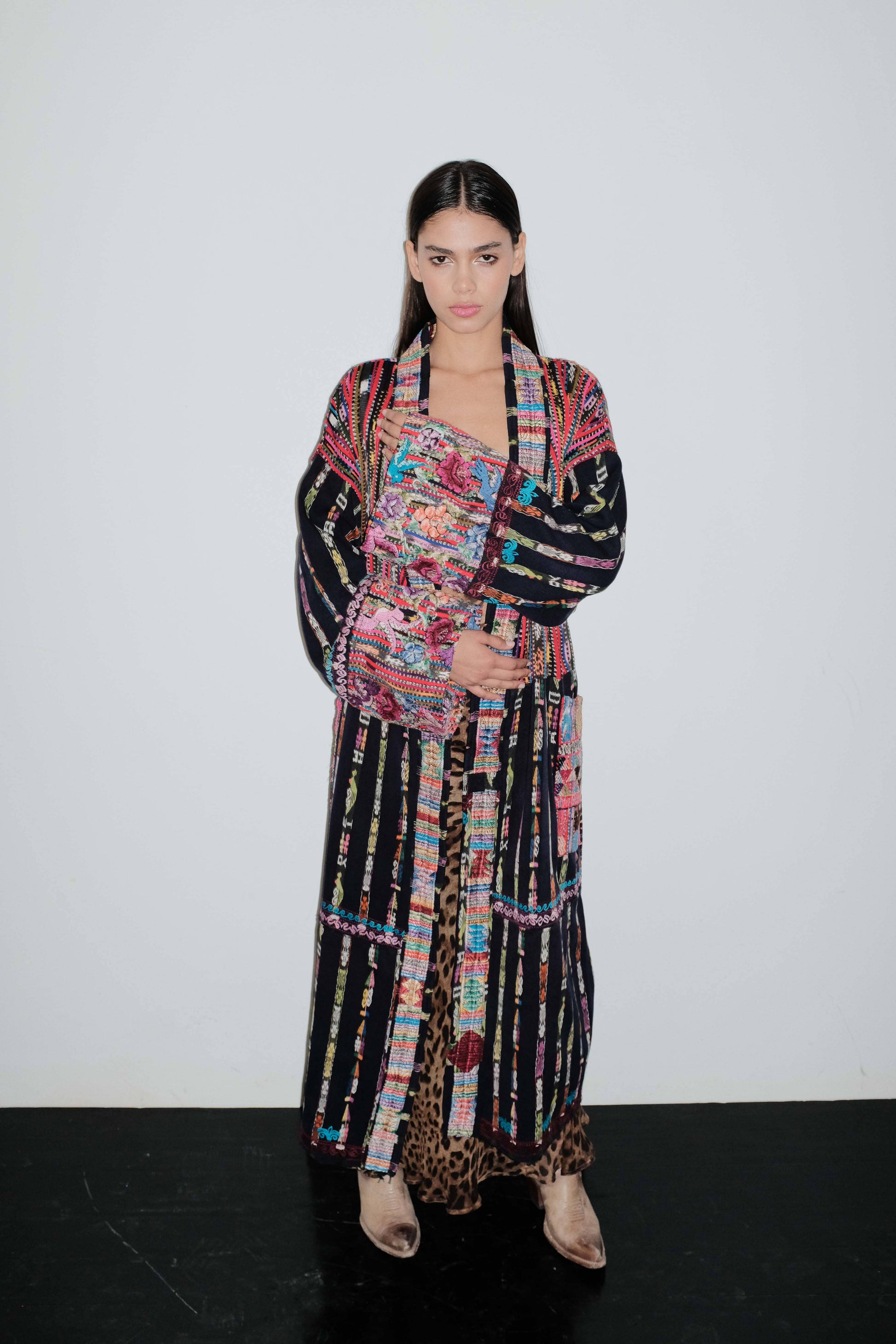 Handwoven Embroidered Huipil Coat - Model