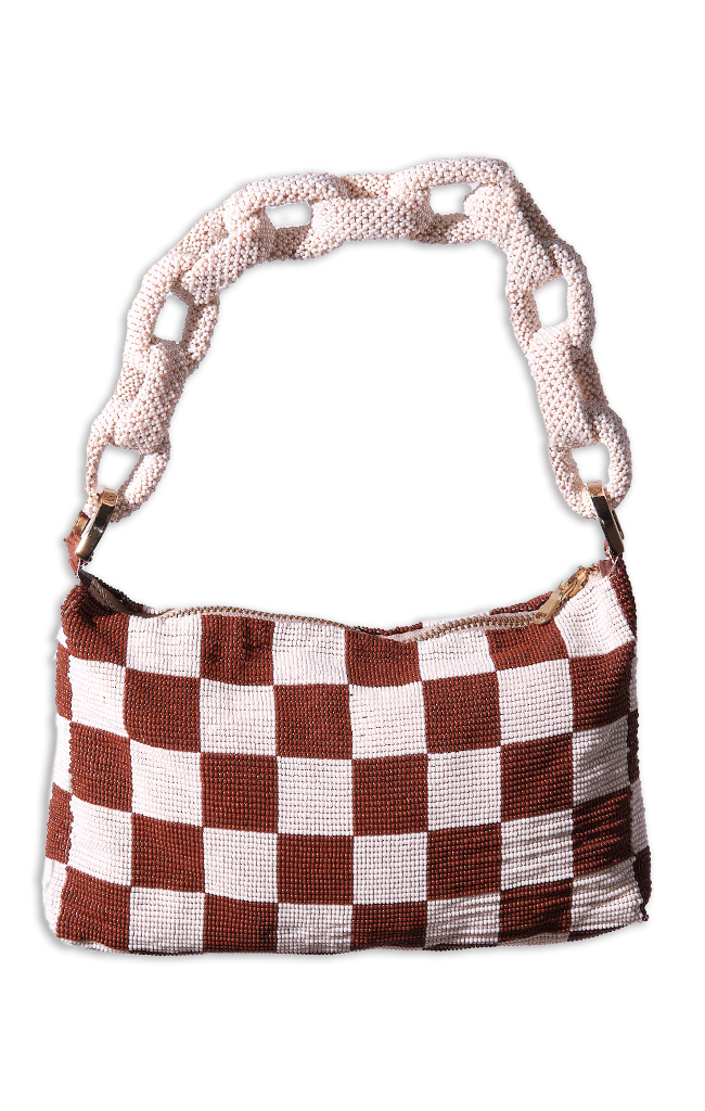 brown checkered bag
