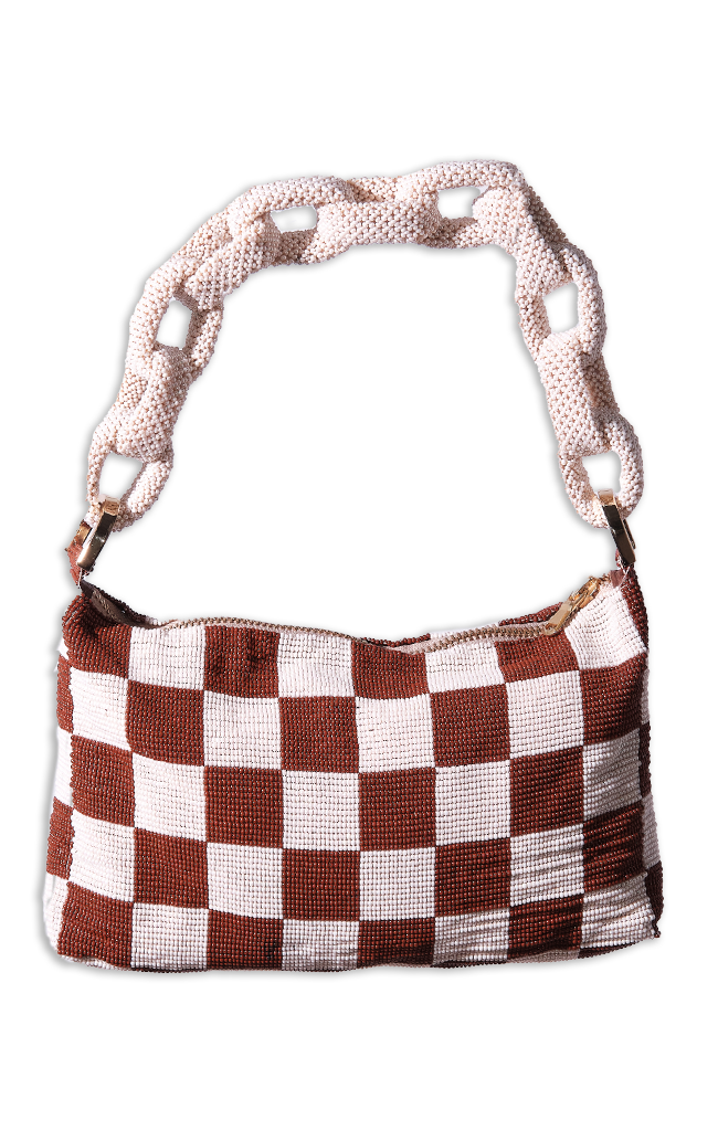 Chaquira Chain Baguette - Checkered Brown Cream