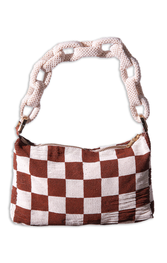 Chaquira Chain Baguette - Checkered Brown Cream