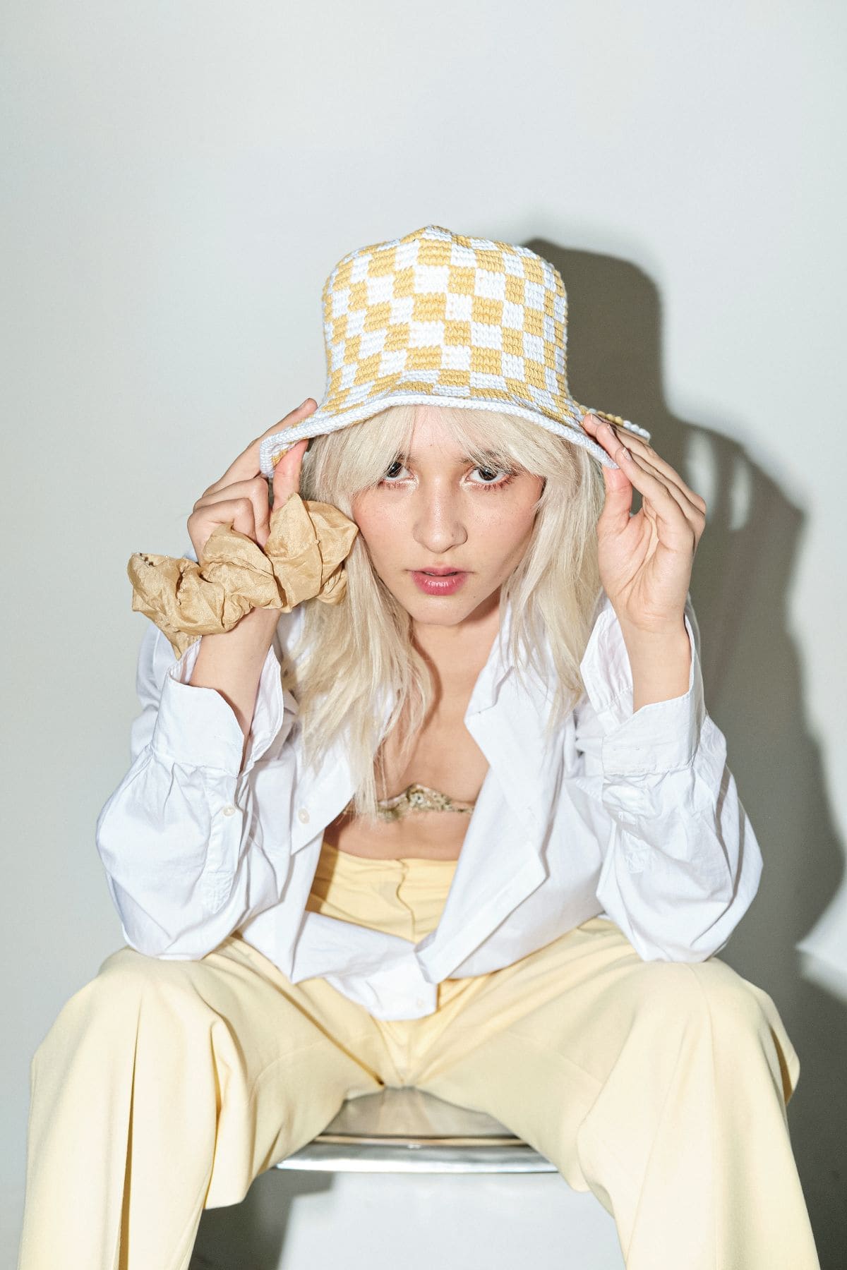 Checkered Crochet Bucket Hat