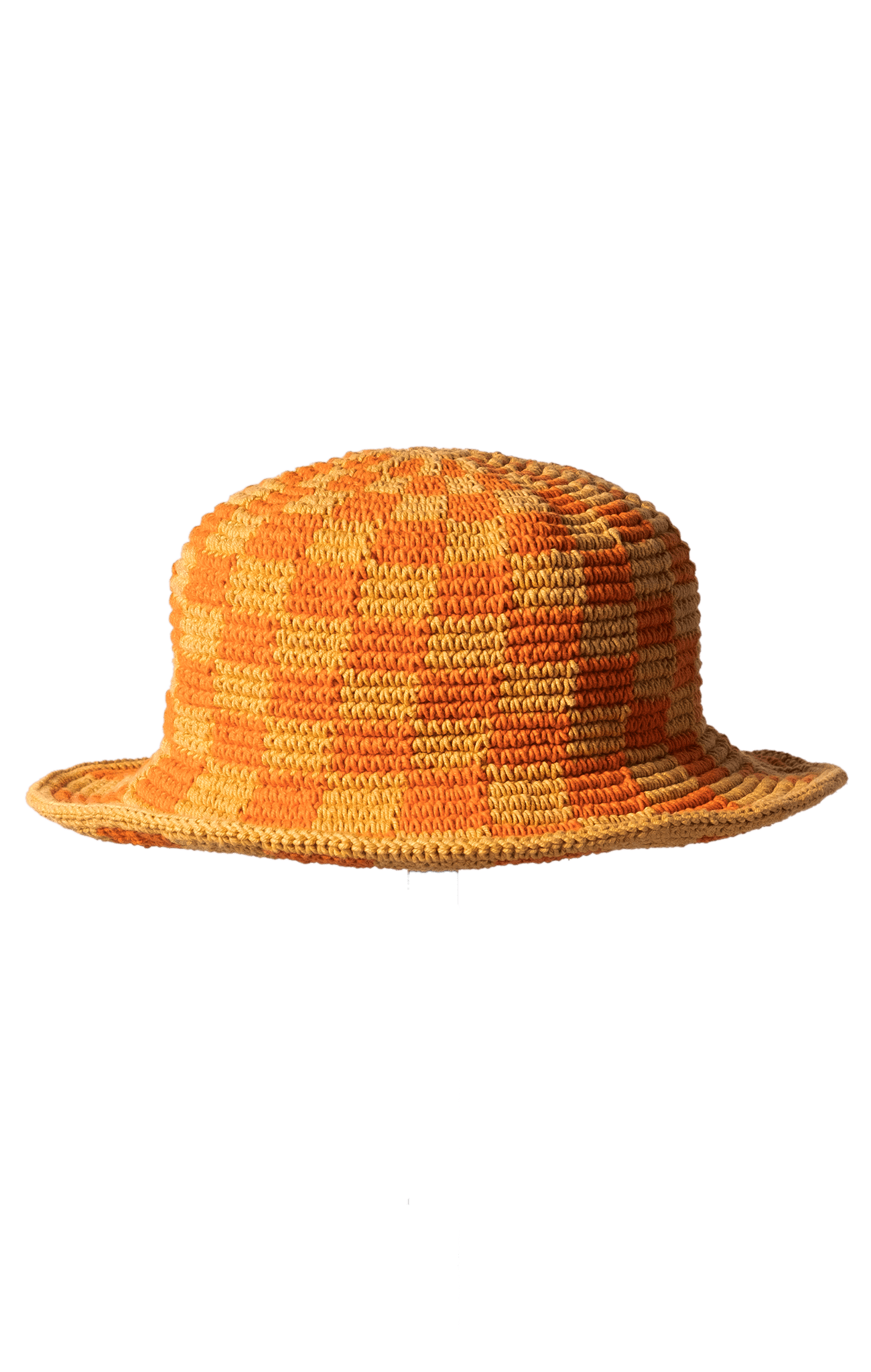Checkered Crochet Bucket Hat - Orange