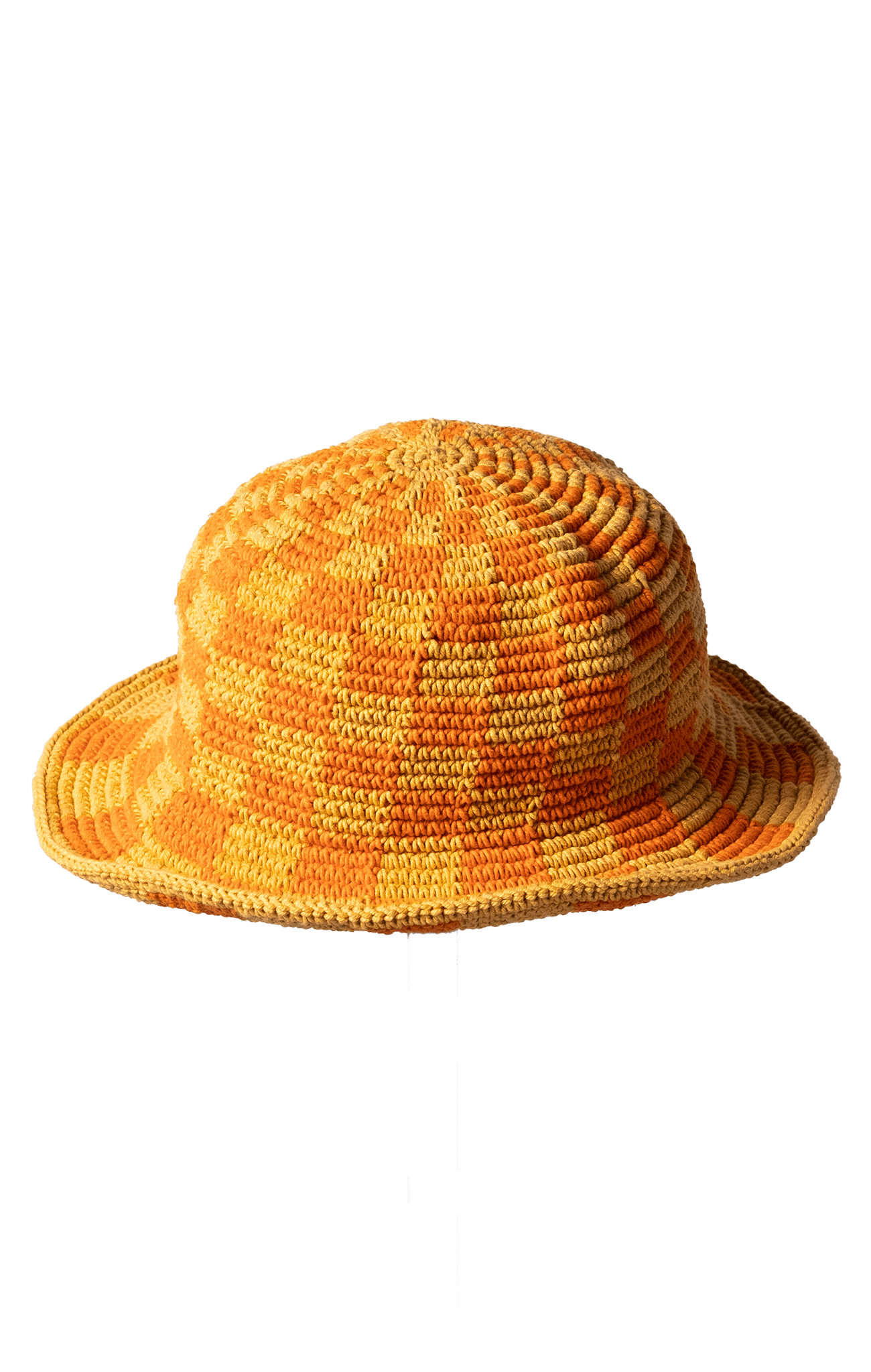Checkered Crochet Bucket Hat - Orange