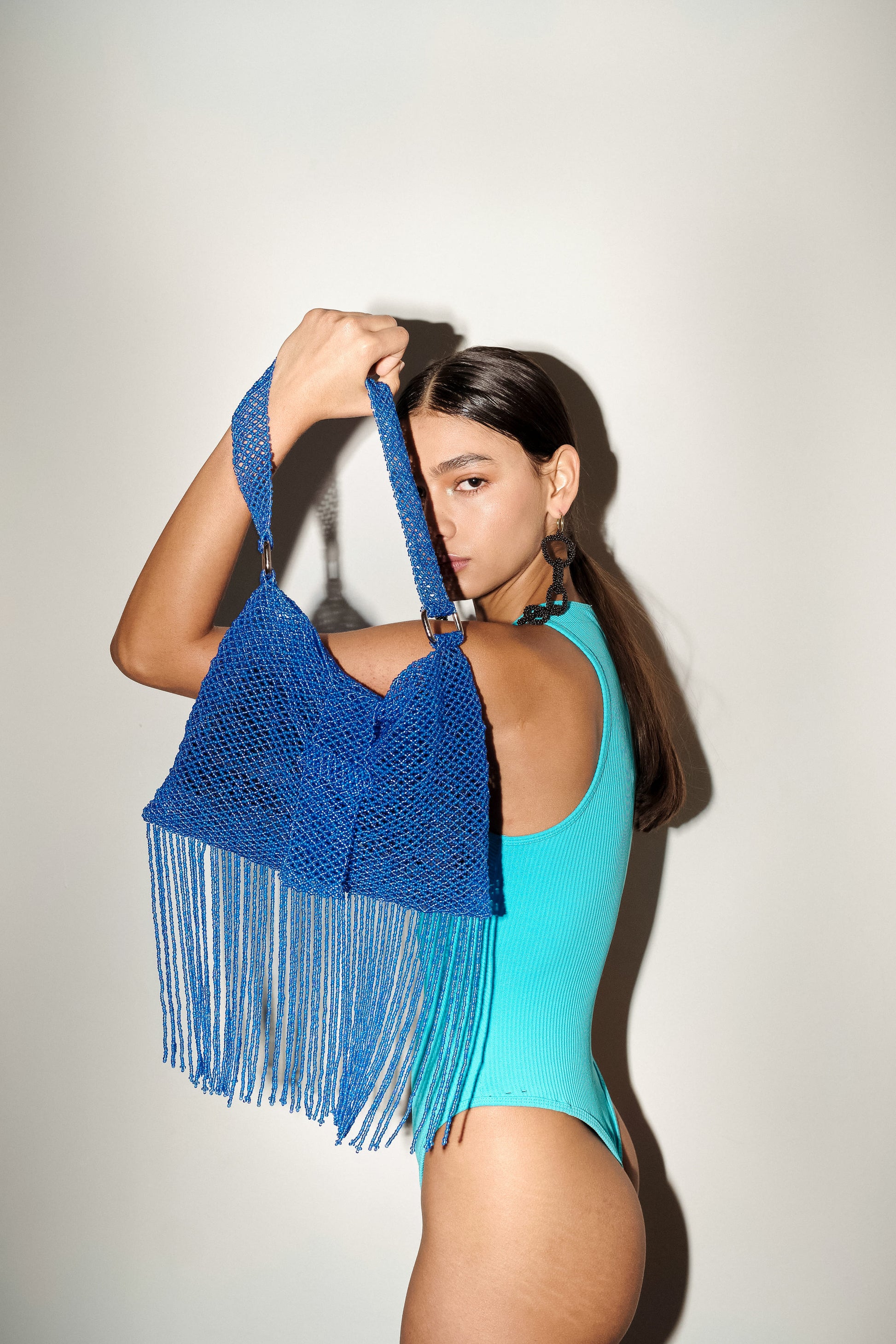 Folded Fringe Shoulder Bag Electric Blue