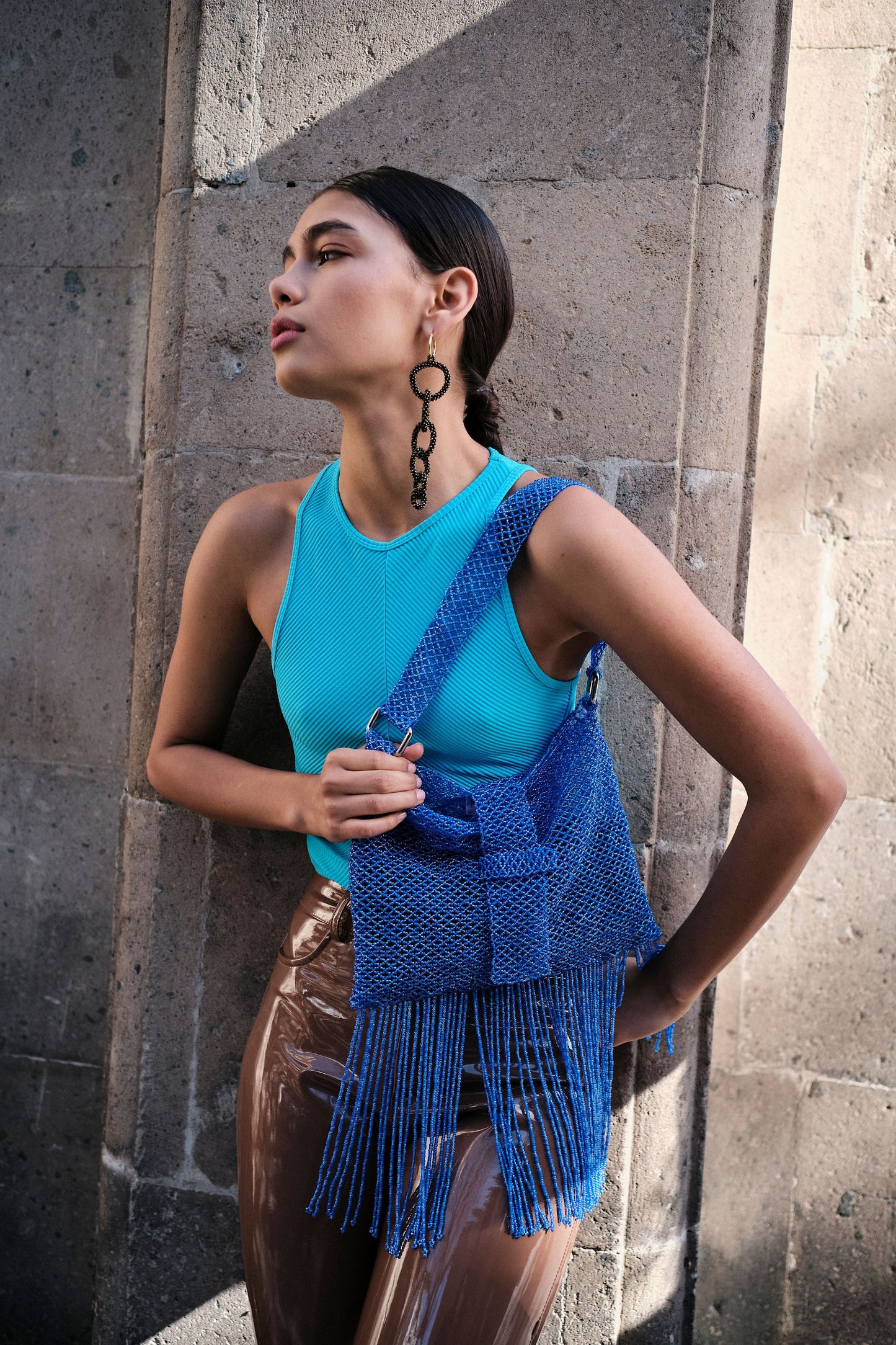 Folded Fringe Shoulder Bag - Electric Blue