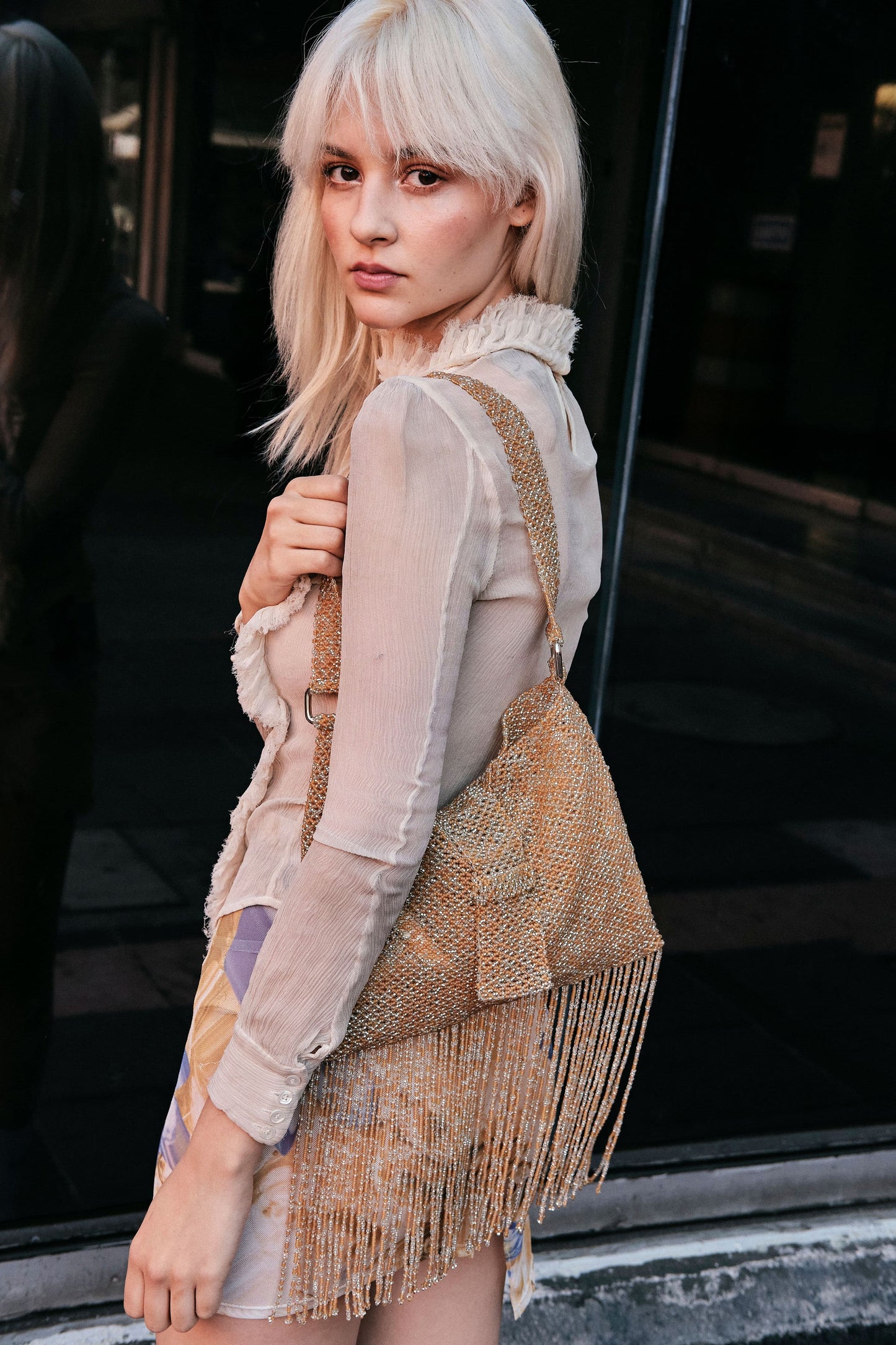 Folded Fringe Shoulder Bag Honey Mint