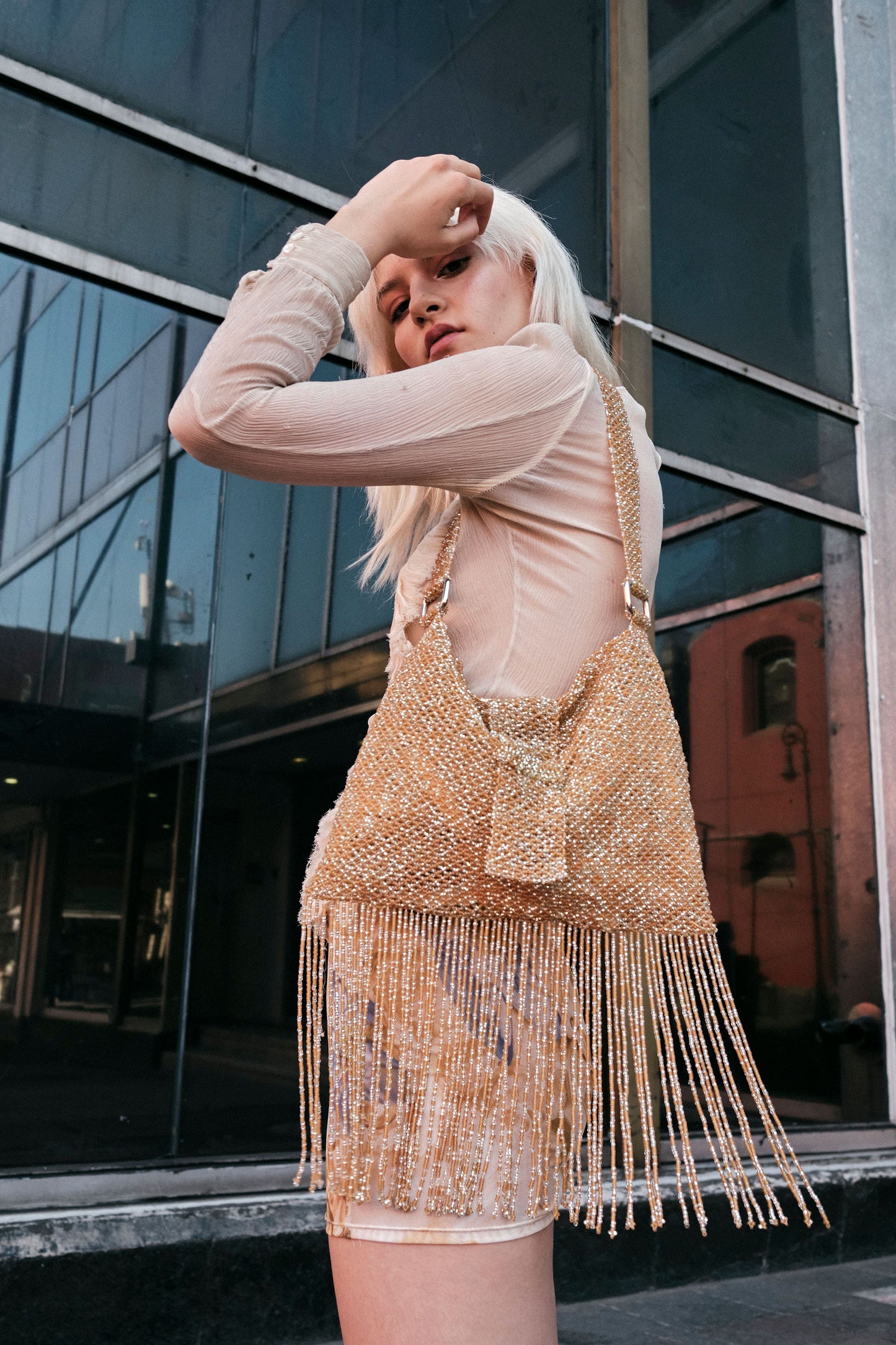 Folded Fringe Shoulder Bag - Honey Mint
