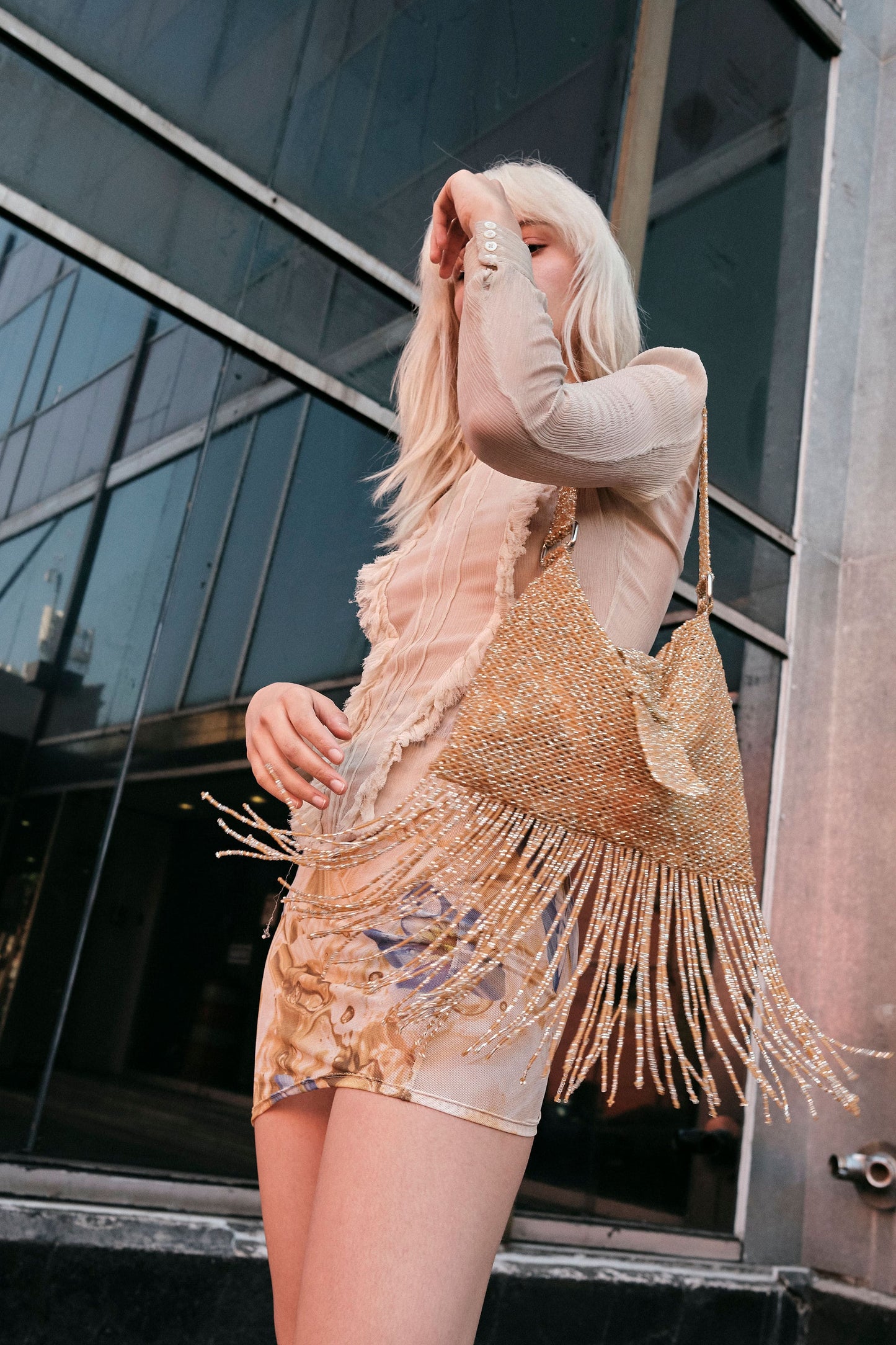 Folded Fringe Shoulder Bag - Honey Mint