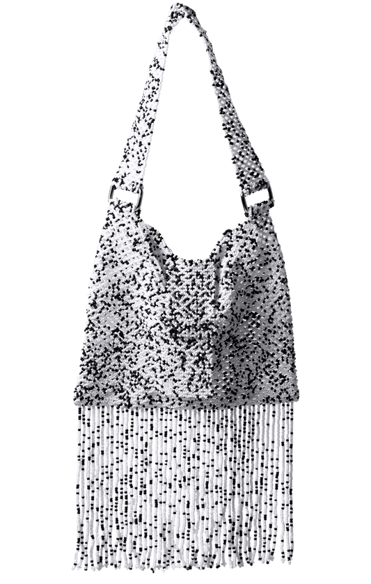 Folded Fringe Shoulder Bag - Salt & Pepper