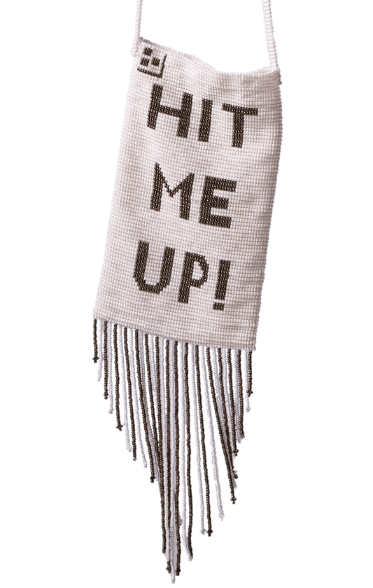 Beaded "HIT ME UP" Phone Bag