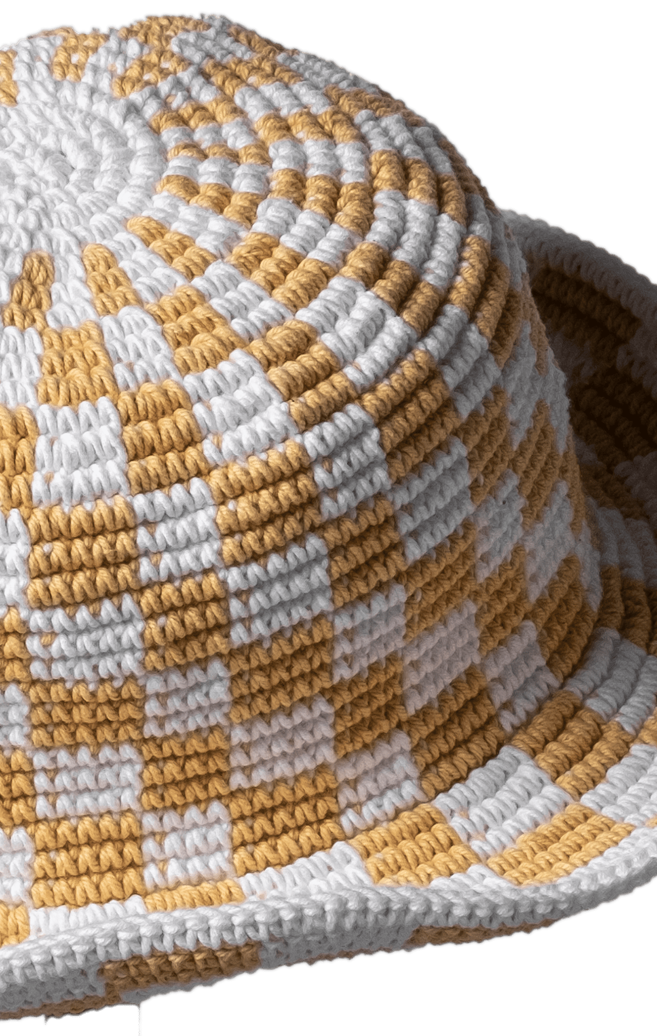 Checkered Crochet Bucket Hat - Beige