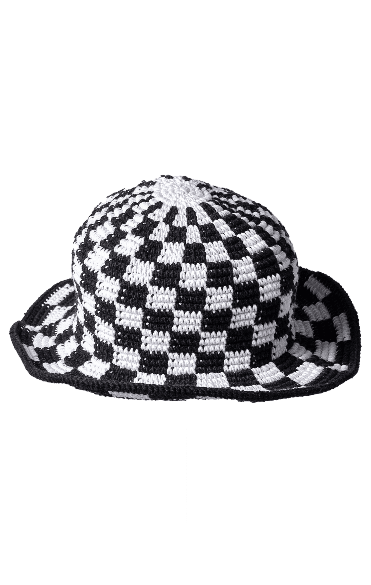 Checkered Crochet Bucket Hat - Black