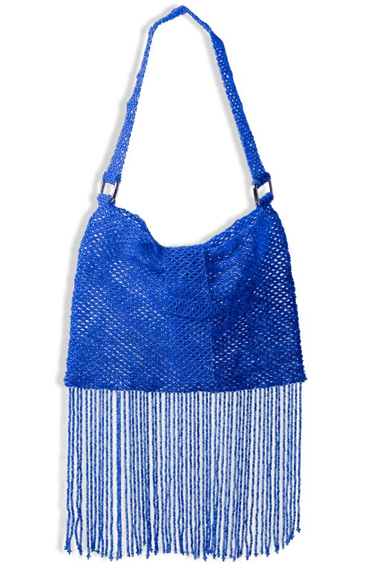 Folded Fringe Shoulder Bag - Electric Blue
