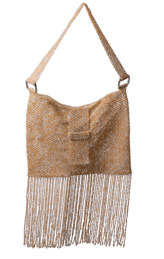 Brown gold Baguette bag crochet, vintage sequin bag, checkered