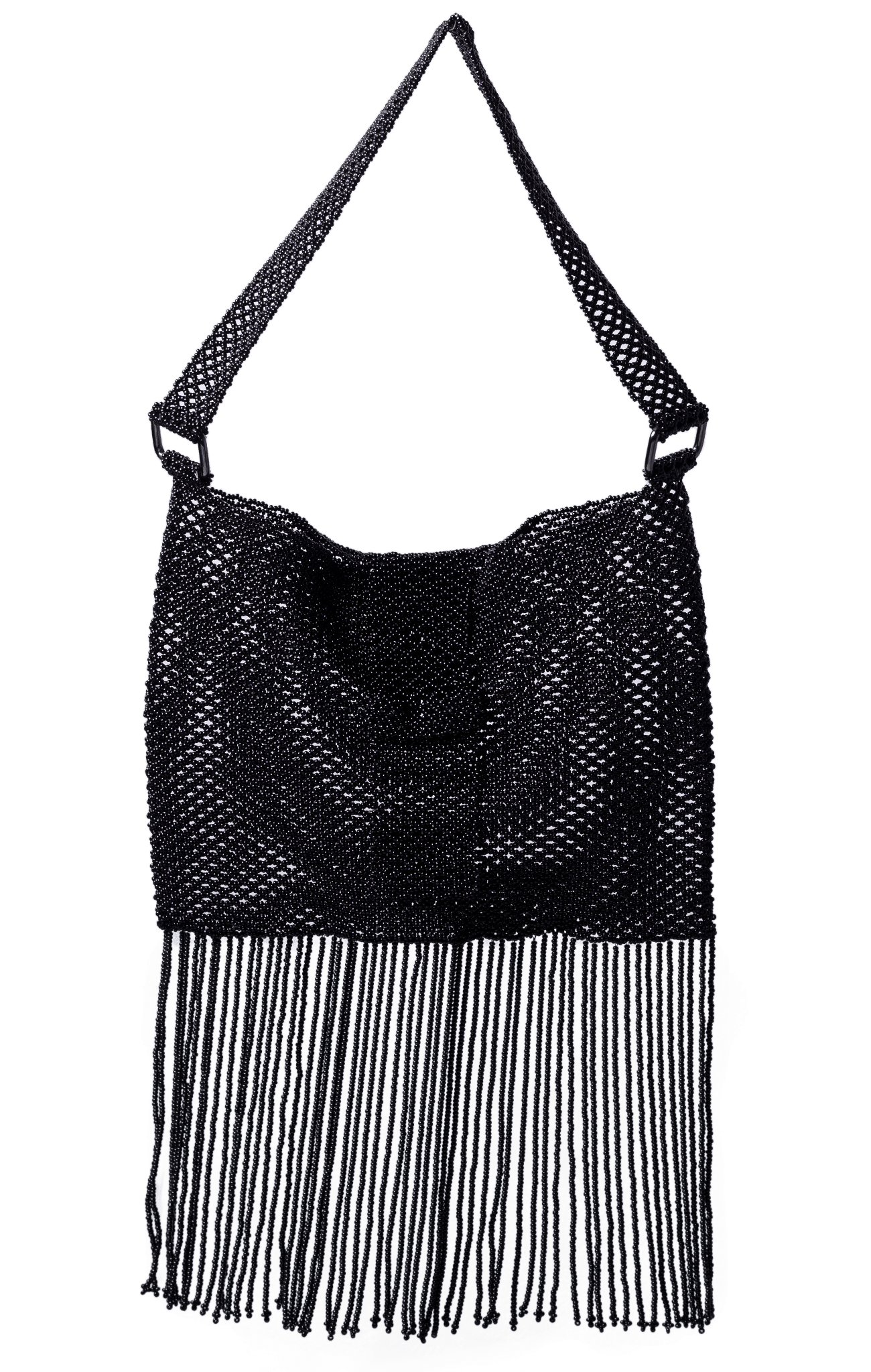 Black Faux Leather Fringe Sash Bag