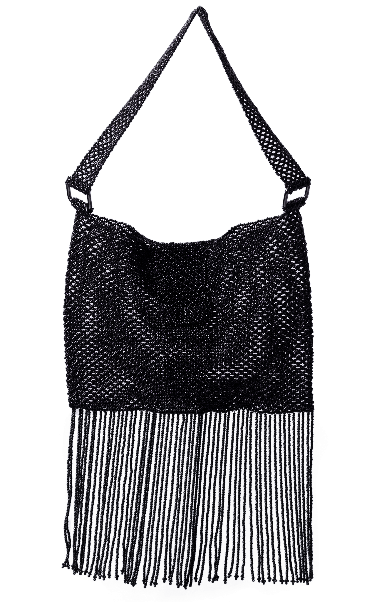 Folded Fringe Shoulder Bag Pure Black