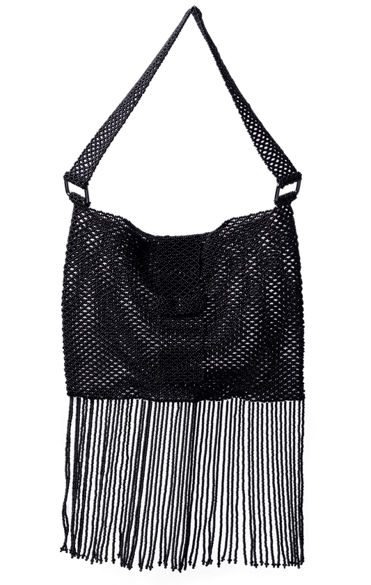 Folded Fringe Shoulder Bag - Pure Black