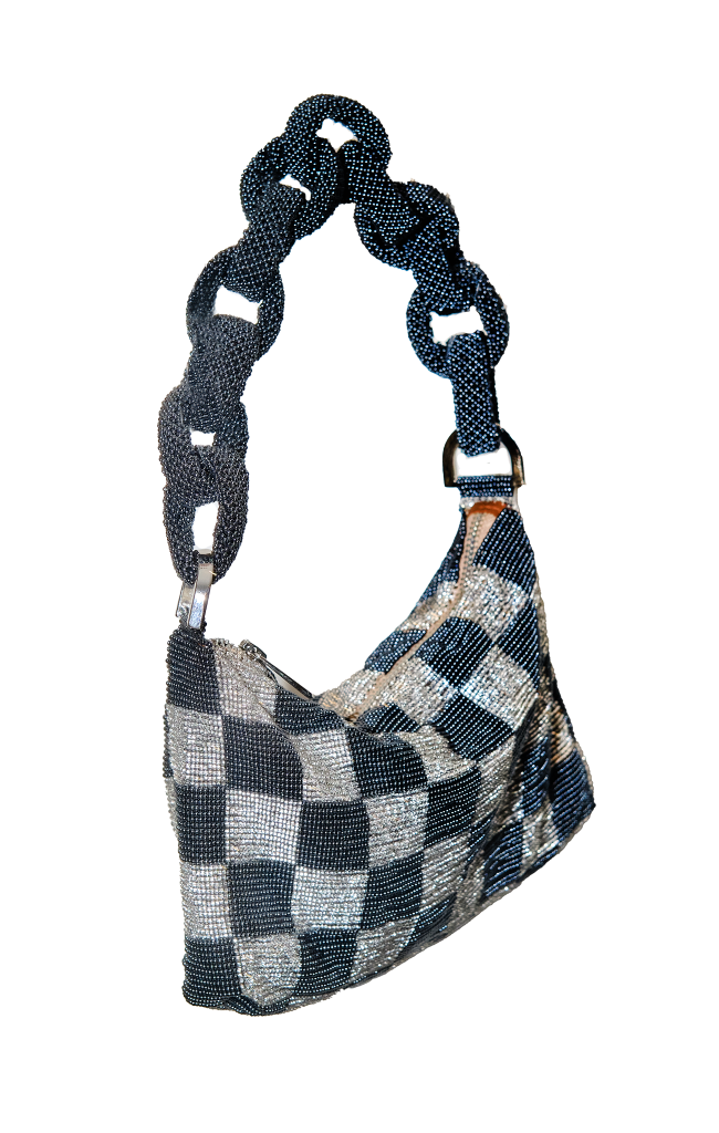 Chaquira Chain Baguette - Checkered Antracit Silver