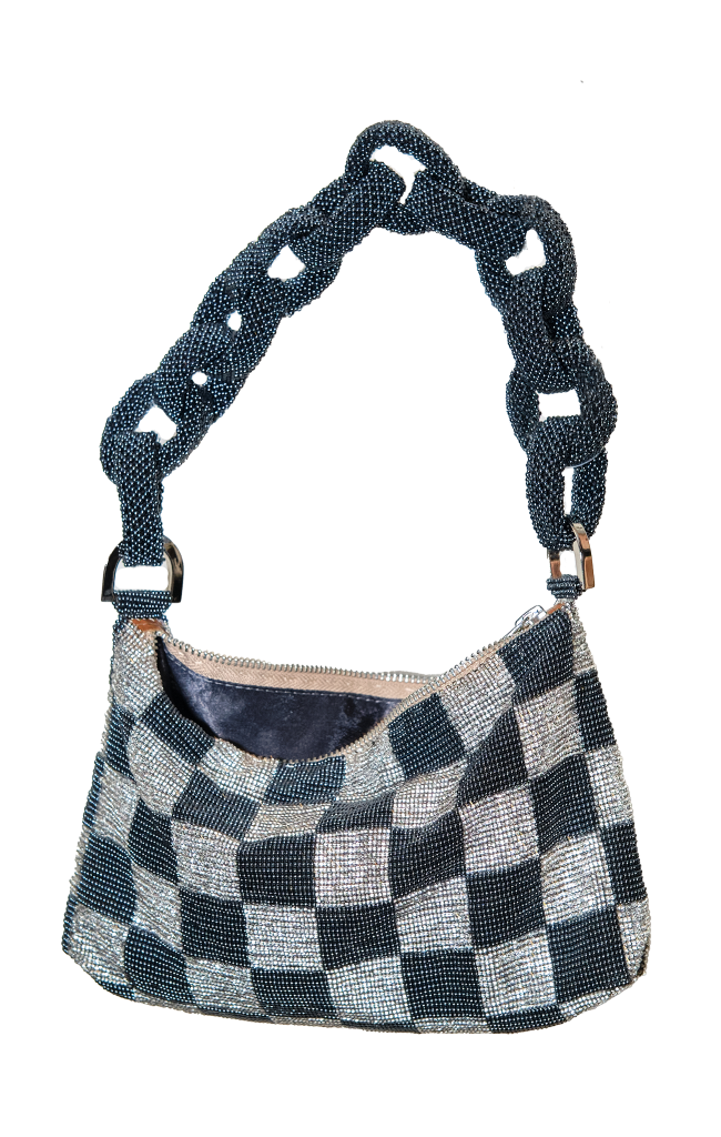 Chaquira Chain Baguette - Checkered Antracit Silver