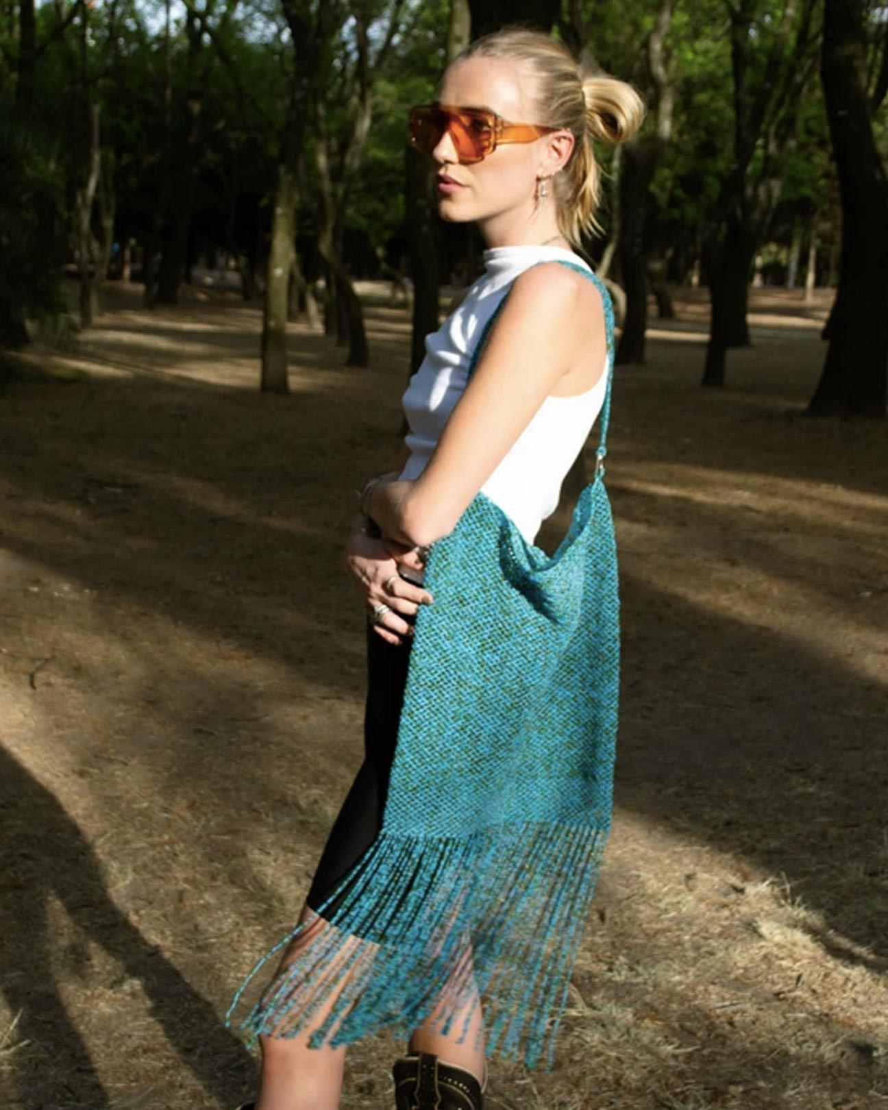 Large Fringe Bag Green Blue Mix